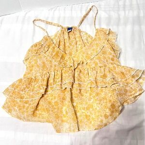 Old Navy Yellow Floral Boho Fairy Ruffle Cami Top Adjustable Straps Womens Small